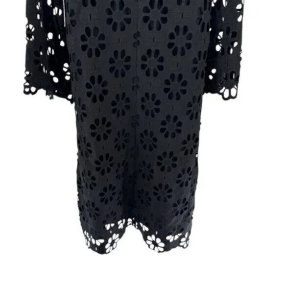 Tuckernuck NEW Noir Eyelet Hutton Long Sleeve Cotton Formal Midi Dress Size M - Picture 9 of 11
